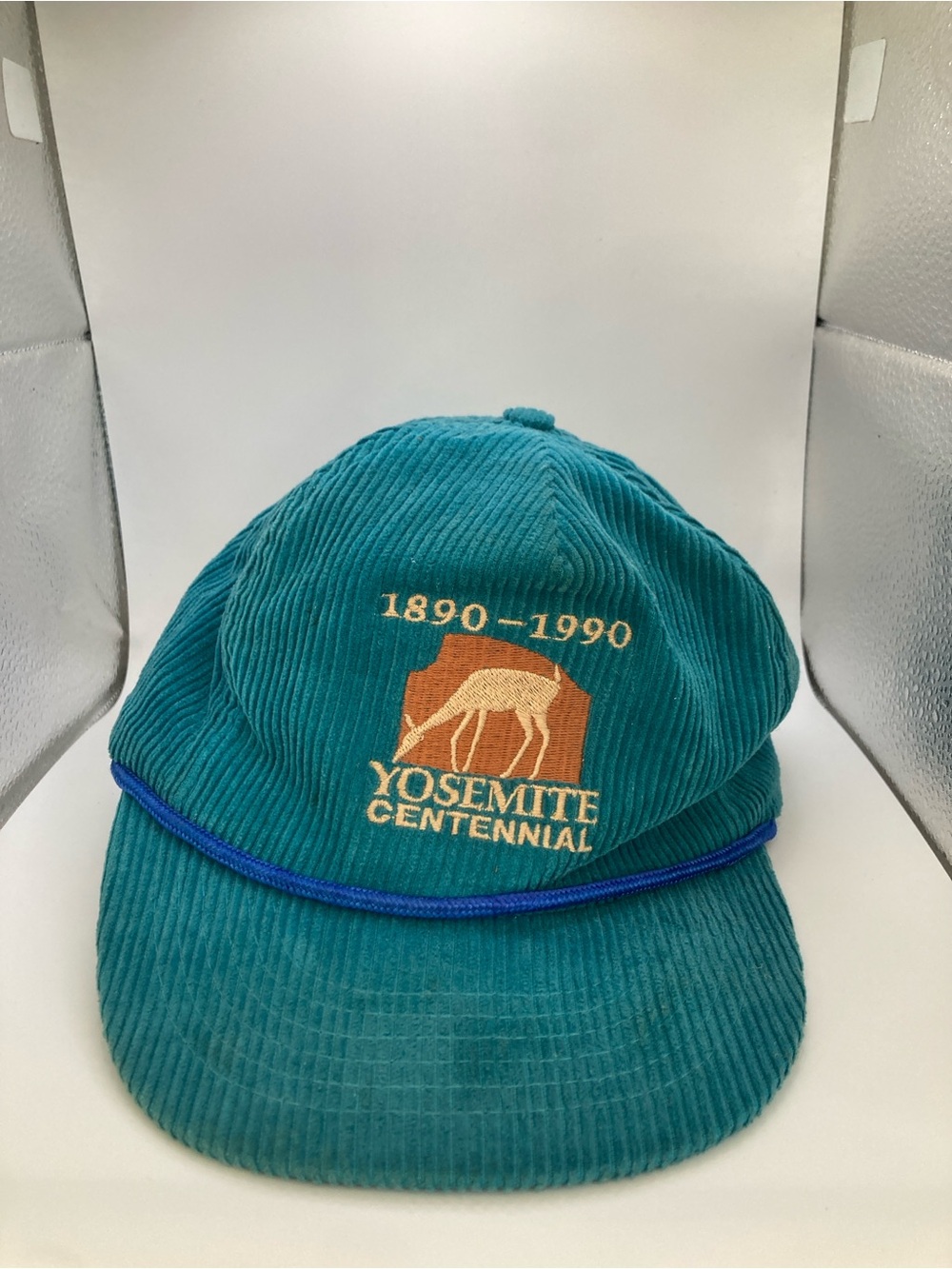 Vintage Yosemite Centennial Teal Corduroy Cap (1890-1990) National Park Gorpcore